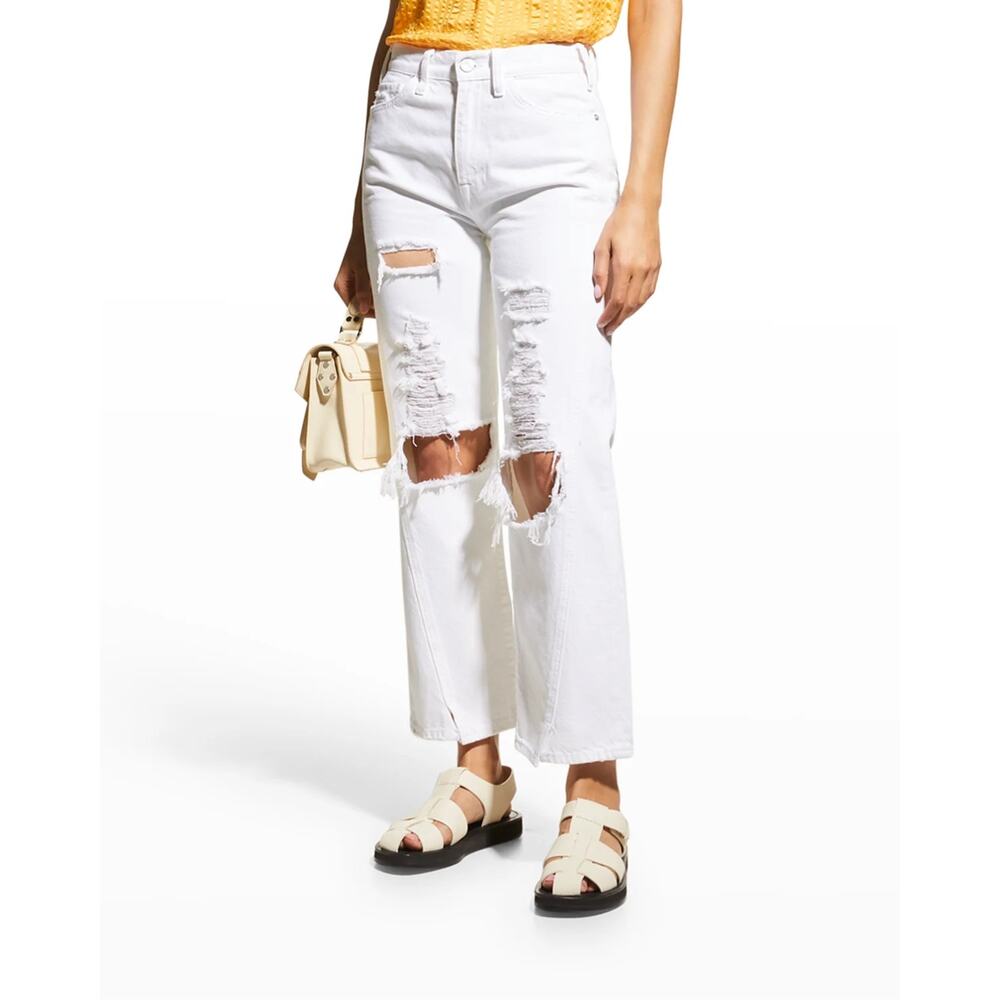 Frame Le Jane Crop Le Pixie Slouch Rumpled Blanc Destruct White‎ Jeans 32 NWT